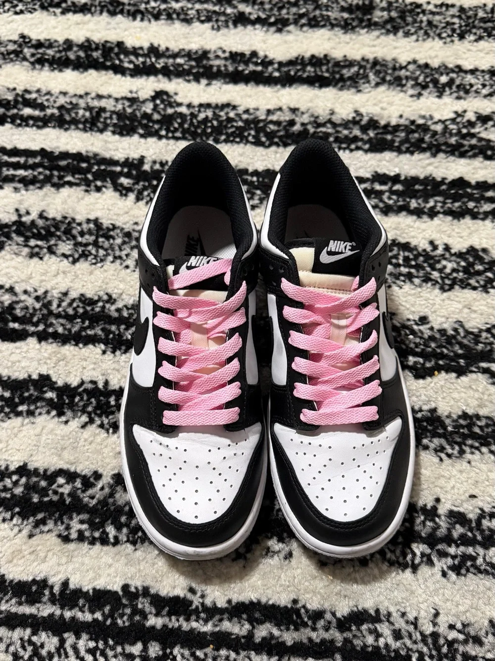 Nike Black & White Dunk Low with Pink Laces